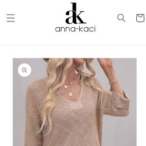 Anna-Kaci Drop Shoulder 3/4 Length Sweater, Coral Color,Size Medium